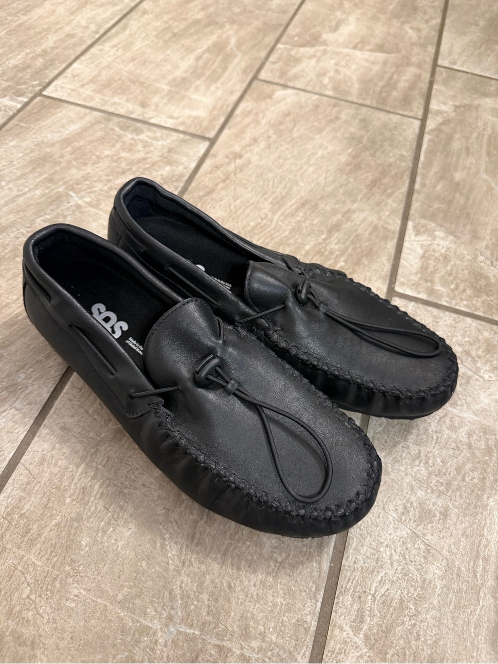 SAS Black Leather Moccasin Driving Loafers